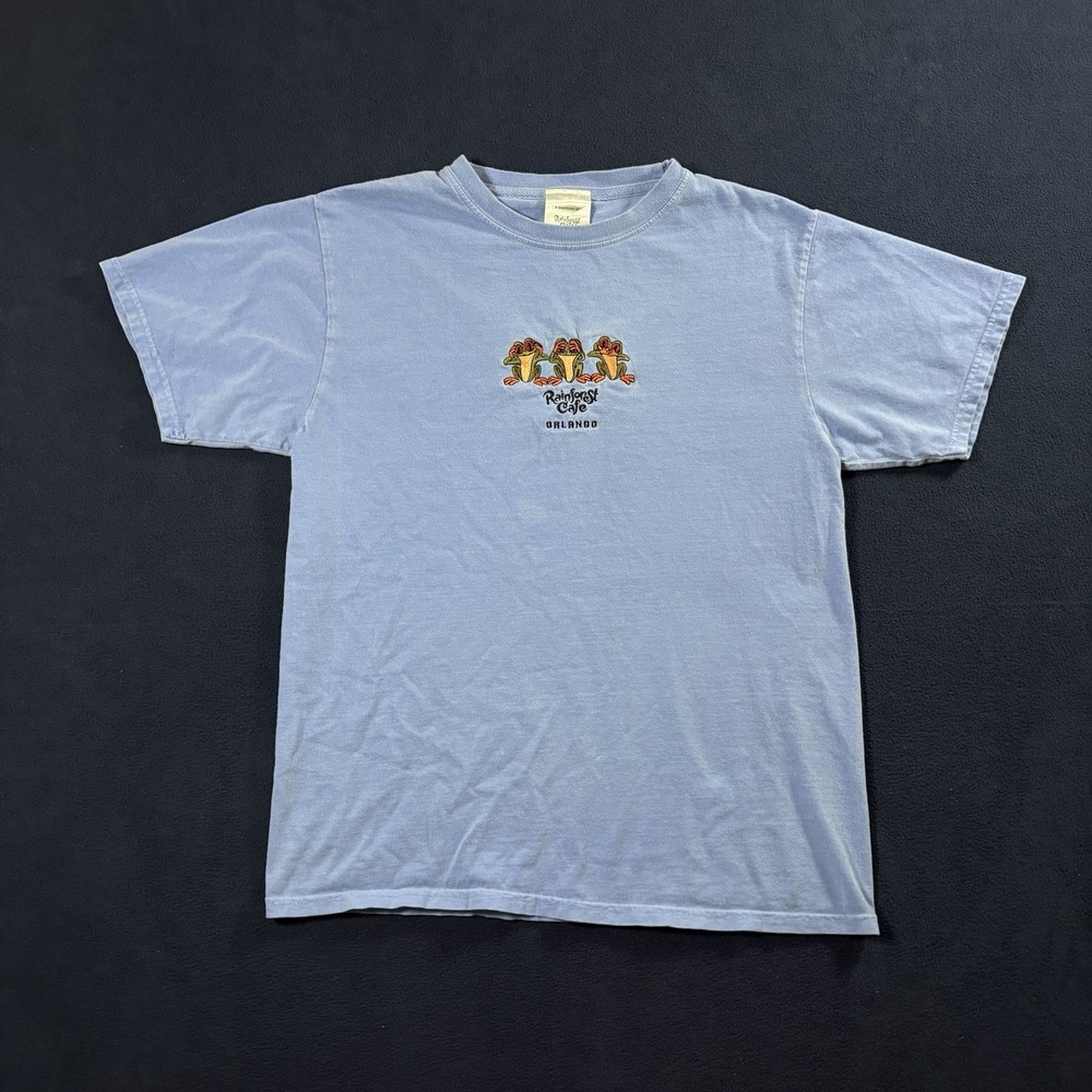 2000s Y2K Rainforest Cafe Orlando Embroidered Frog Shirt Mens Small Blue 84 Tee